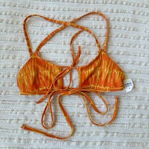 Moana Bikini Orange and Yellow Tie Dye Front Tie Swim Top Size Small